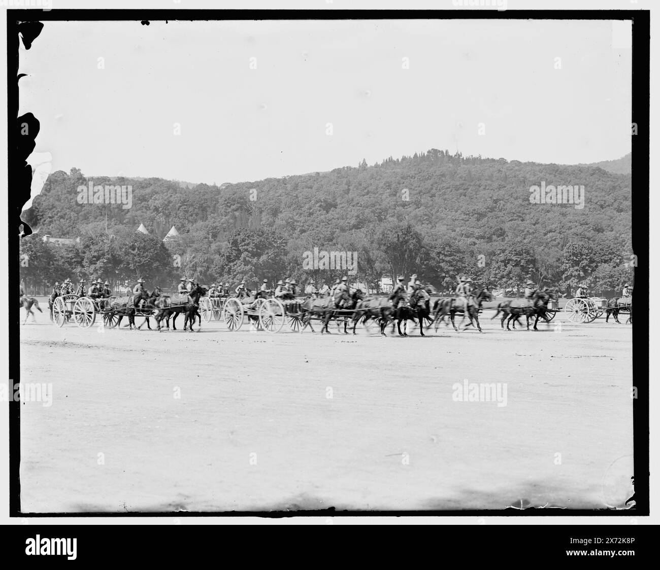 Light artillery drill, horse battery, wheeling into line, West Point, N.Y., Title from jacket., '2680' on negative., Detroit Publishing Co. no. 033980., Gift; State Historical Society of Colorado; 1949,  United States Military Academy. , Horse artillery. , Military training. , Military education. , United States, New York (State), West Point. Stock Photo