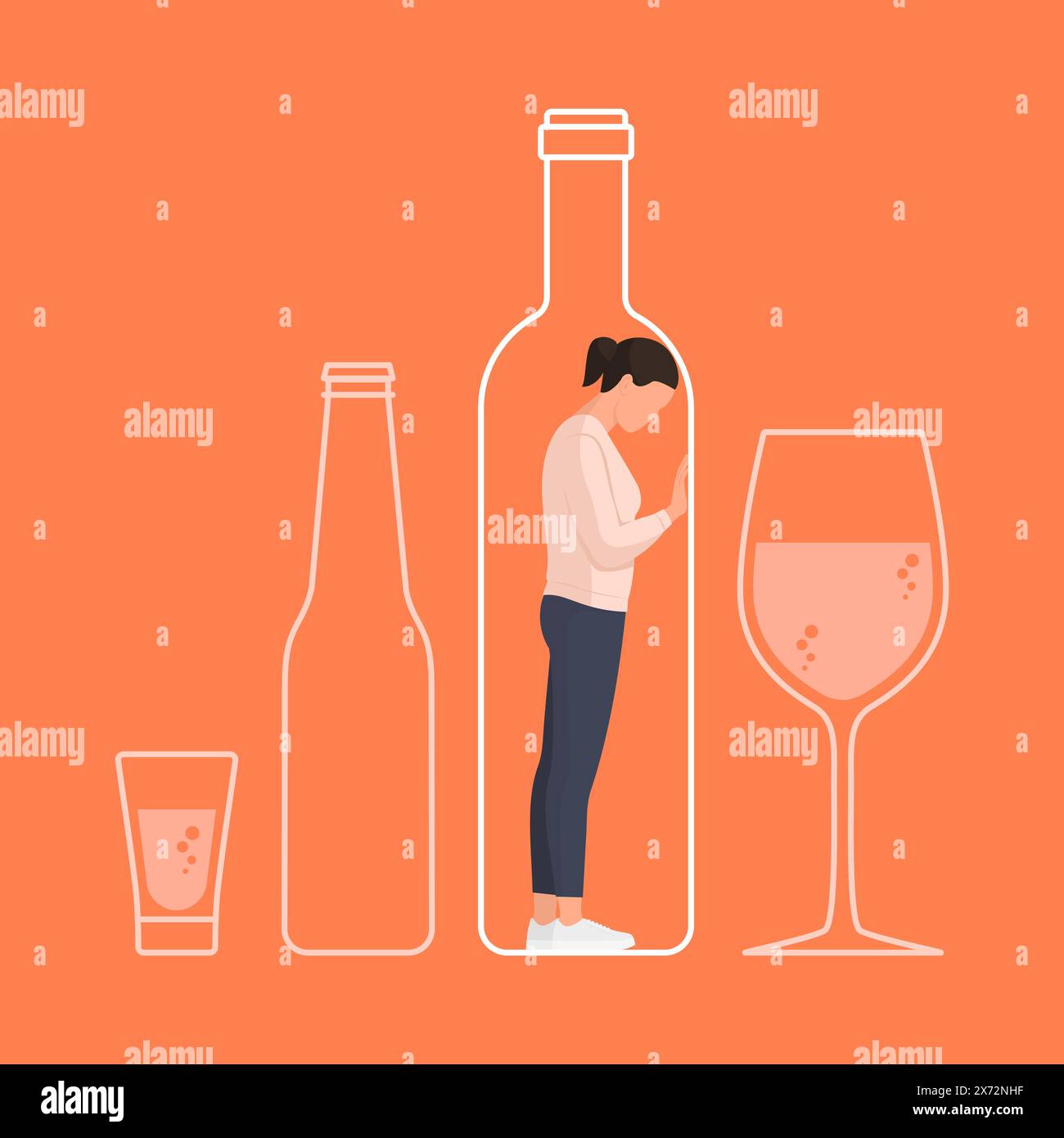 Desperate depressed woman trapped in a bottle: alcohol addiction ...