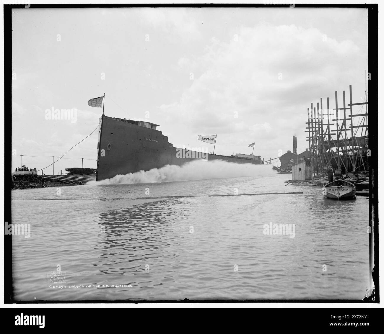 Launch of the S.S. Ishpeming, Detroit Publishing Co. no. 022250., Gift; State Historical Society of Colorado; 1949,  Ishpeming (Freighter) , Cargo ships. , Launchings. , United States, Michigan, Ecorse. Stock Photo