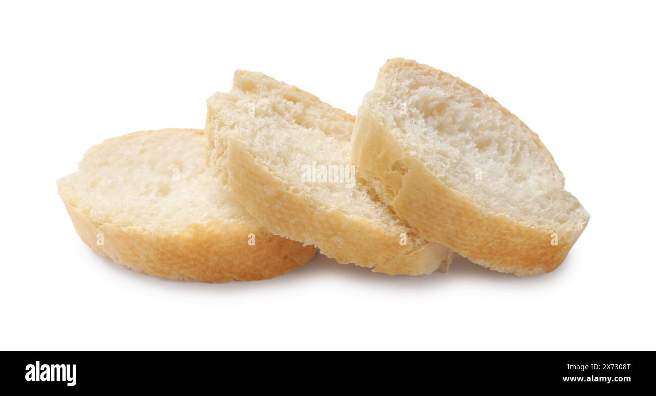 Pieces of fresh baguette isolated on white Stock Photo - Alamy