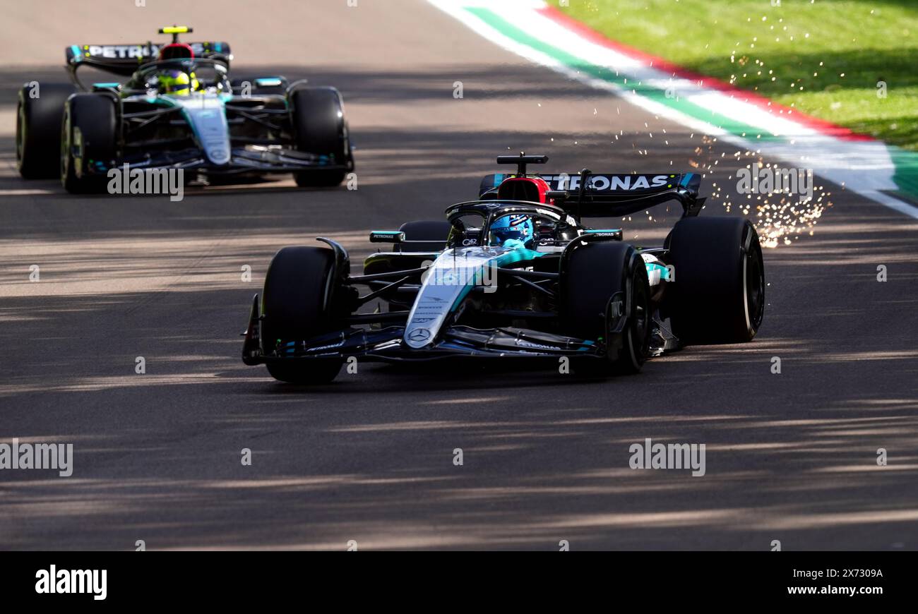 Mercedes driver George Russell during the second practice session at the Autodromo Internazionale Enzo e Dino Ferrari circuit in Italy. Picture date: Friday May 17, 2024. Stock Photo
