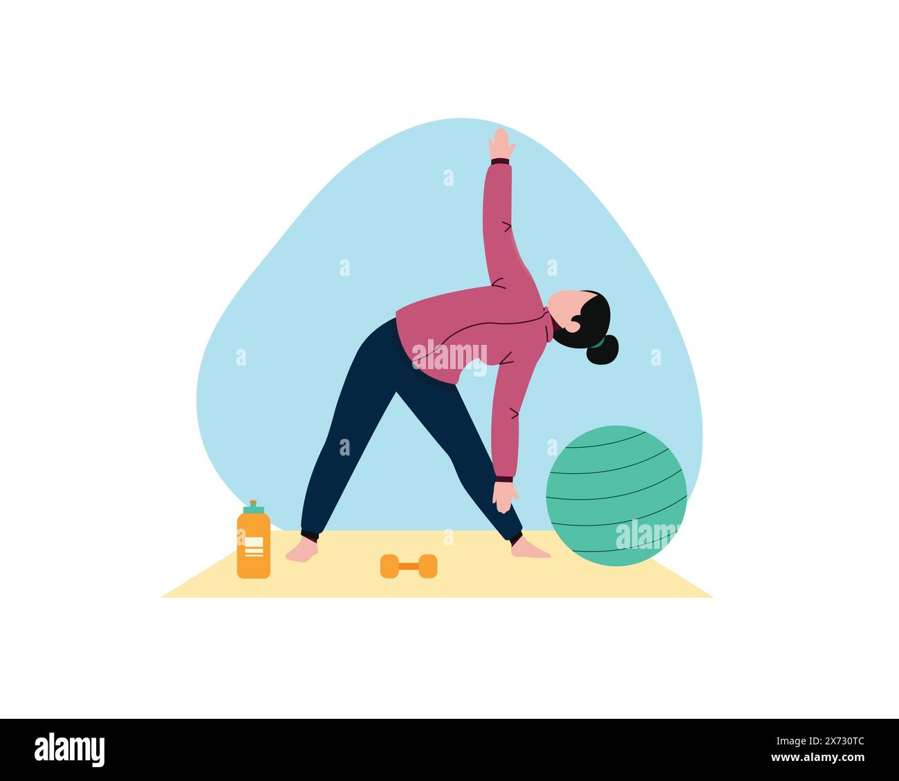 Young woman stretching to do a heavy workout. sport and recreation concept. Healthy lifestyle illustration in flat style design Stock Vector