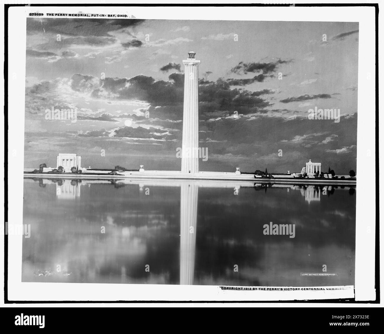 The Perry Memorial, Put-In-Bay, Ohio, Detroit Publishing Co. no. 073059., Gift; State Historical Society of Colorado; 1949,  Monuments & memorials. , Lake Erie, Battle of, 1813. , Waterfronts. , Reflections. , United States, Ohio, Put-In-Bay. Stock Photo
