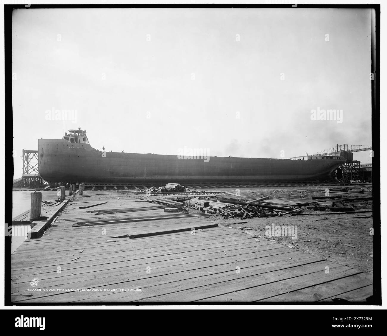 S.S. W.E. Fitzgerald, broadside before the launch, Detroit Publishing Co. no. 022288., Gift; State Historical Society of Colorado; 1949,  W.E. Fitzgerald (Freighter) , Cargo ships. , Launchings. , Boat & ship industry. , United States, Michigan, Wyandotte. Stock Photo