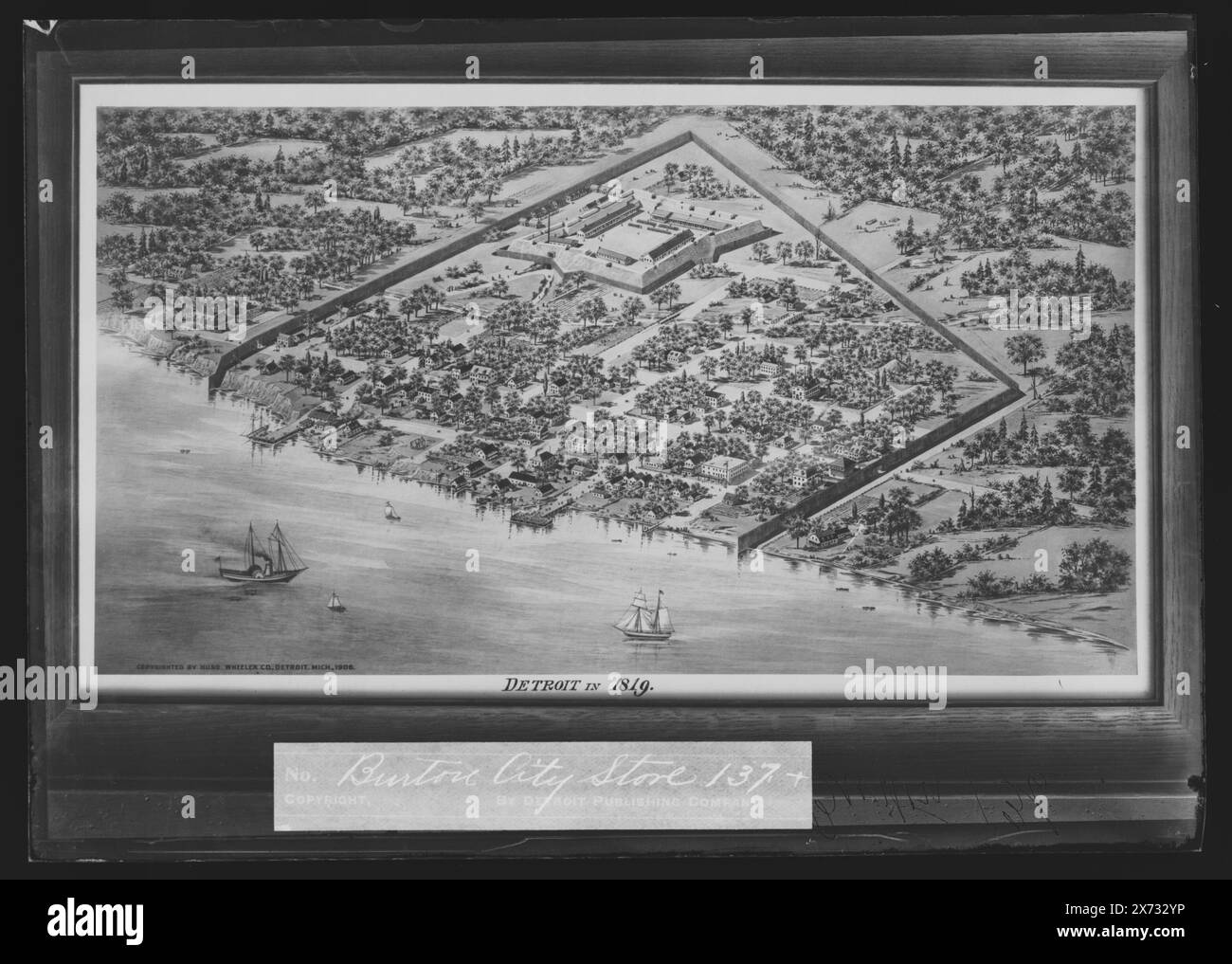 Wheeler on a map Black and White - Detroit In 1819 Photograph Of A Birds Eye View Map Copyrighted 1906 And Labeled Hurd Wheeler Co Detroit Mich And Burton City Store X 137 On Negative No Detroit Publishing Co No Gift State Historical Society Of Colorado 1949 United States Michigan Detroit 2X732YP 