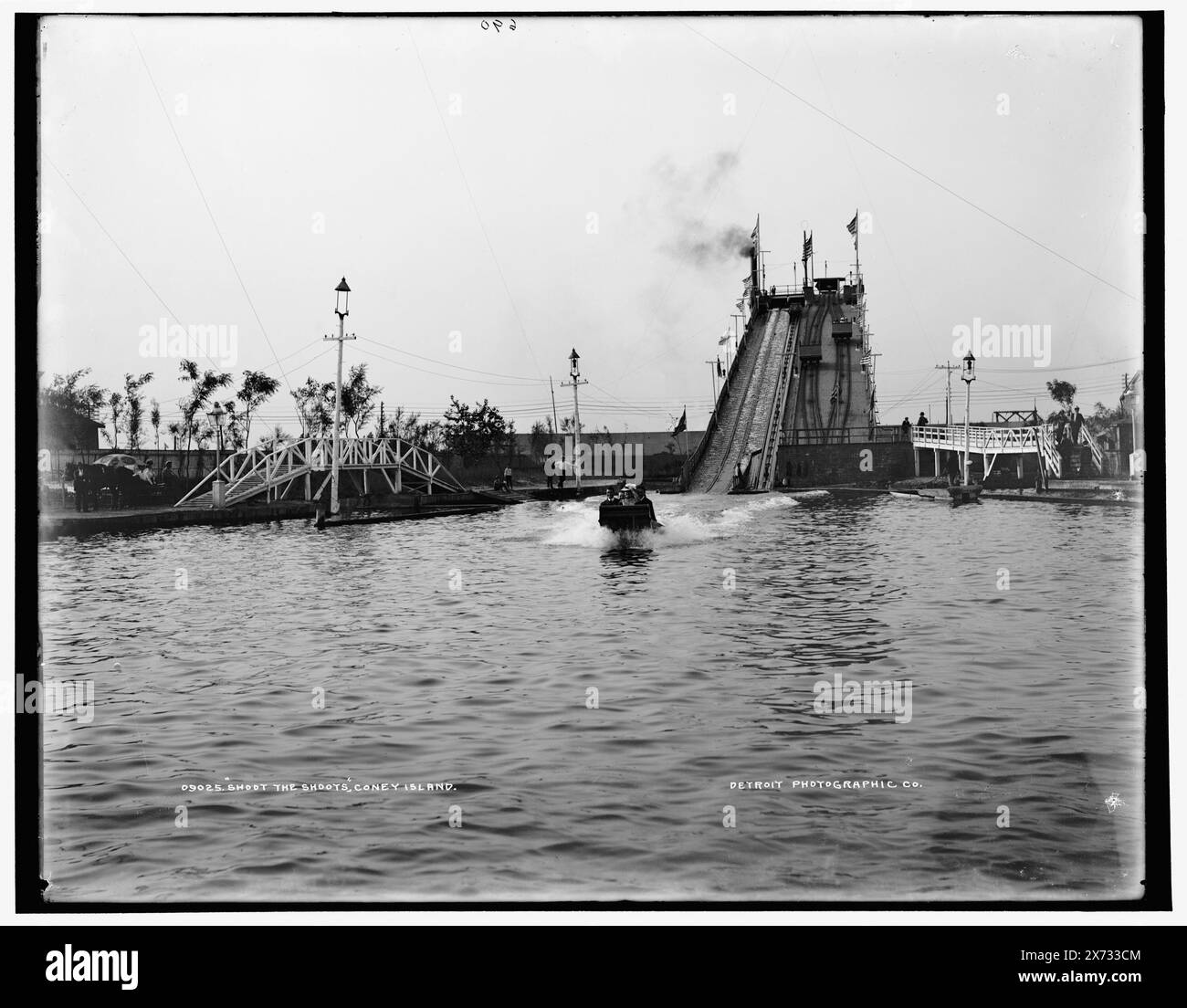 Shoot the Shoots i.e. Chutes, Coney Island, Luna Park., Detroit Publishing Co. no. 09025., Gift; State Historical Society of Colorado; 1949,  Amusement parks. , Water slides. , United States, New York (State), New York. Stock Photo