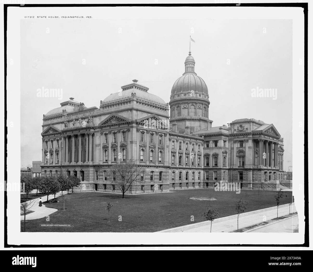 State House, Indianapolis, Ind., '1941 A' on negative., Detroit Publishing Co. no. 017312., Gift; State Historical Society of Colorado; 1949,  Indiana State Capitol (Indianapolis, Ind.) , Capitols. , United States, Indiana, Indianapolis. Stock Photo