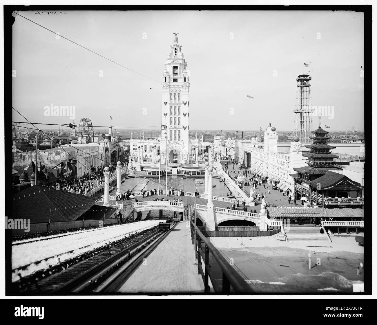 Dreamland Park, Coney Island, New York, Title from jacket., Detroit Publishing Co. no. 033784., Gift; State Historical Society of Colorado; 1949,  Amusement parks. , Water slides. , United States, New York (State), New York. Stock Photo