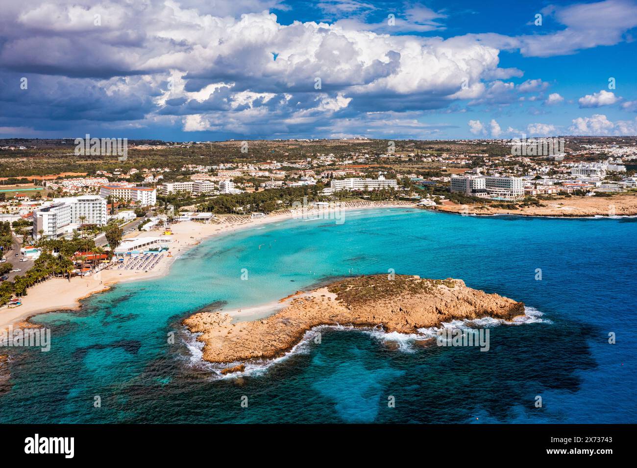 Aerial view of beautiful Nissi beach in Ayia Napa, Cyprus. Nissi beach ...