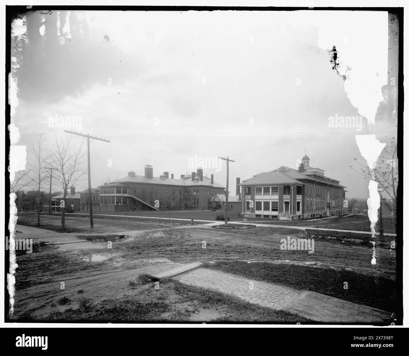 University of Michigan hospital and nurses' home, Ann Arbor, Mich., Title from jacket., 'Bur [Burridge] 91' on negative., Detroit Publishing Co. no. 039660., Gift; State Historical Society of Colorado; 1949,  Hospitals. , Streets. , United States, Michigan, Ann Arbor. Stock Photo