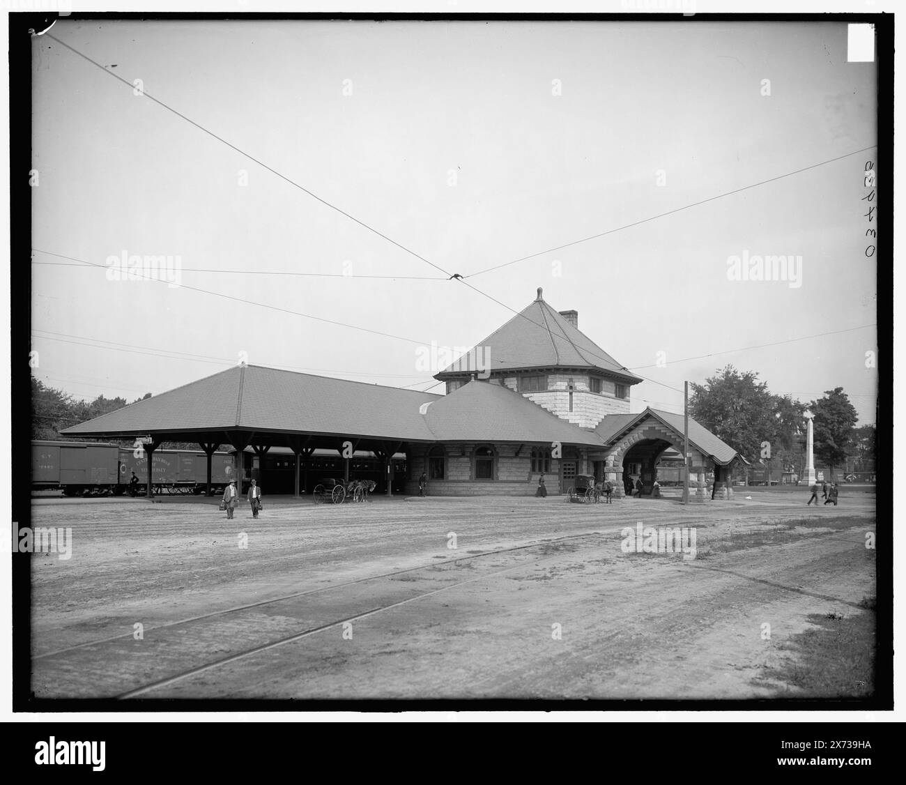 Railway station, Laconia, N.H., Title from jacket., '4398' on negative., Detroit Publishing Co. no. 034936., Gift; State Historical Society of Colorado; 1949,  Railroad stations. , United States, New Hampshire, Laconia. Stock Photo