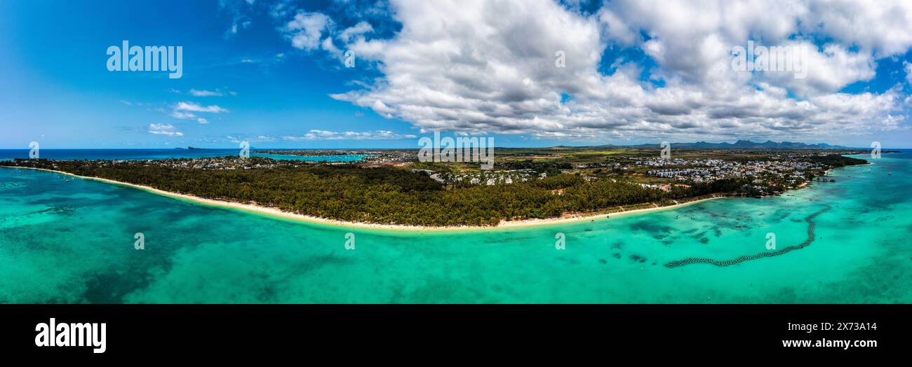 Mauritius beach aerial view of Mont Choisy beach in Grand Baie, Pereybere North. Mont Choisy, public beach in Mauritius island, Africa. Beautiful beac Stock Photo