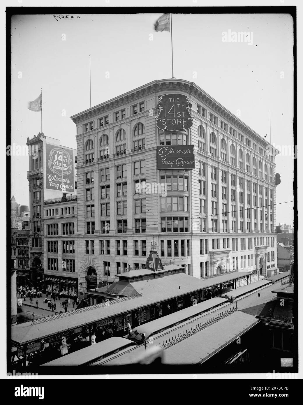 14th (Fourteenth) Street Store, New York, N.Y., Title from jacket., 'Henry Siegel, Pres.' on building., '376 A' on negative., Detroit Publishing Co. no. 033679., Gift; State Historical Society of Colorado; 1949,  Department stores. , Elevated railroads. , United States, New York (State), New York. Stock Photo