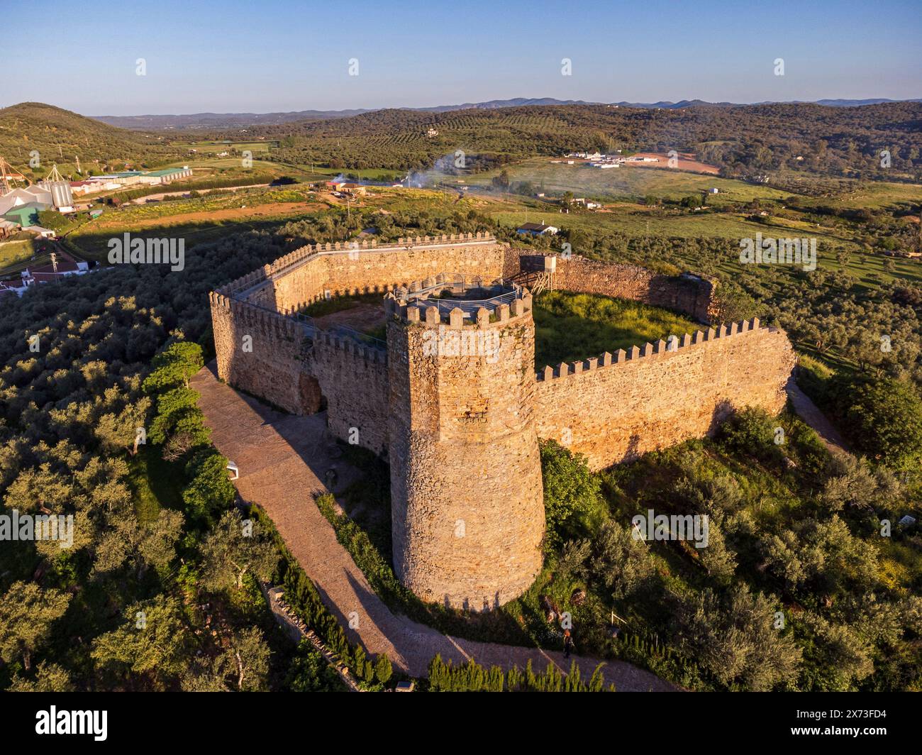 Castle of Arab origin, before 1392, Alanís, Sierra Morena, Sierra Norte de Sevilla, province of Seville, Andalusia Stock Photo
