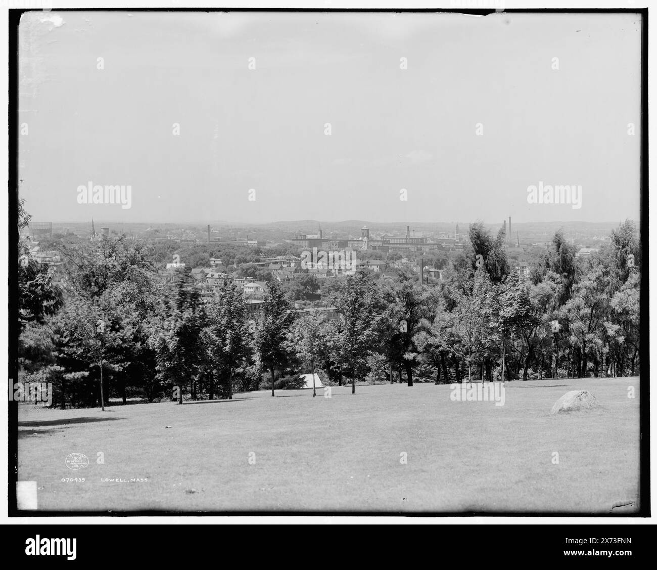 Lowell, Mass., Probably from Fort Hill Park., '4234' on negative., Detroit Publishing Co. no. 070439., Gift; State Historical Society of Colorado; 1949,  Parks. , United States, Massachusetts, Lowell. Stock Photo