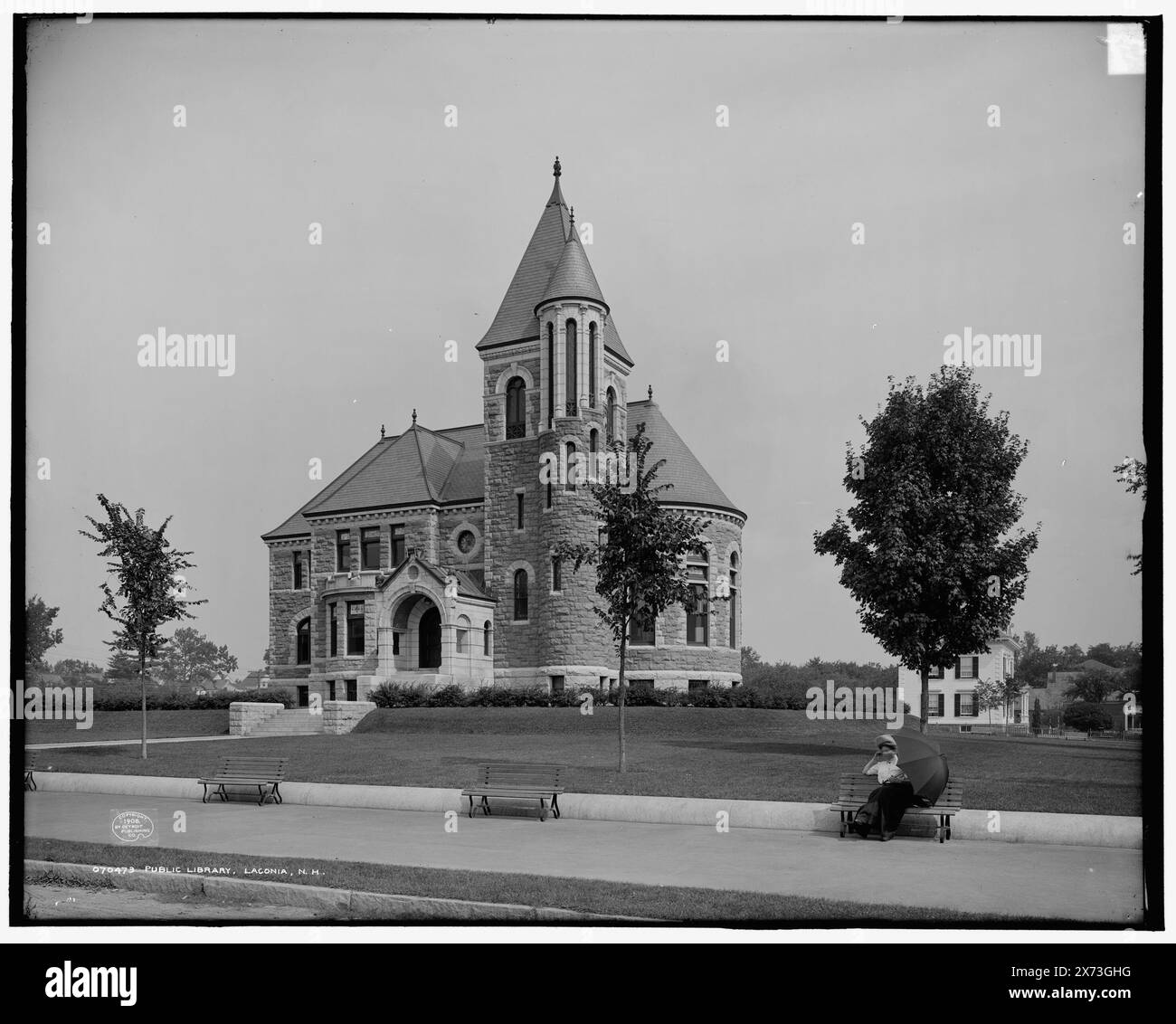 Public library, Laconia, N.H., '4403' on negative., Detroit Publishing Co. no. 070473., Gift; State Historical Society of Colorado; 1949,  Libraries. , United States, New Hampshire, Laconia. Stock Photo