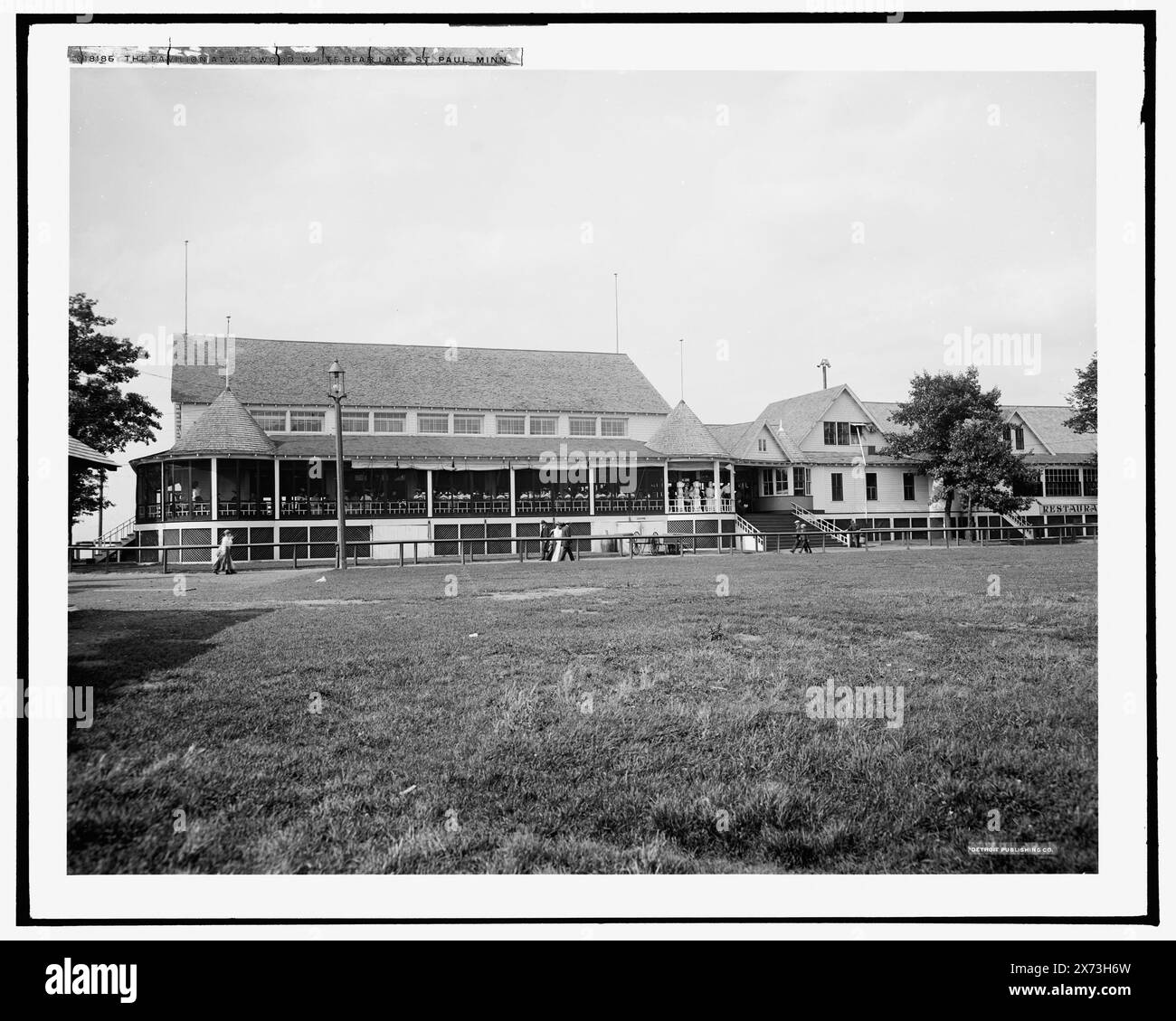 The Pavilion at Wildwood, White Bear Lake, St. Paul, Minn., Date based on Detroit, Catalogue P (1906)., Detroit Publishing Co. no. 018186., Gift; State Historical Society of Colorado; 1949,  Amusement parks. , United States, Minnesota, White Bear Lake. Stock Photo