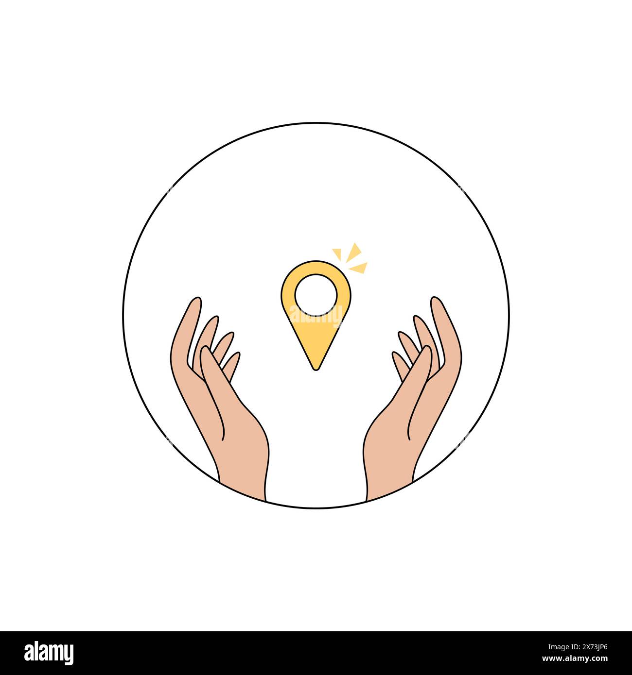 Hands holding a location pin icon with circular outline Stock Vector ...