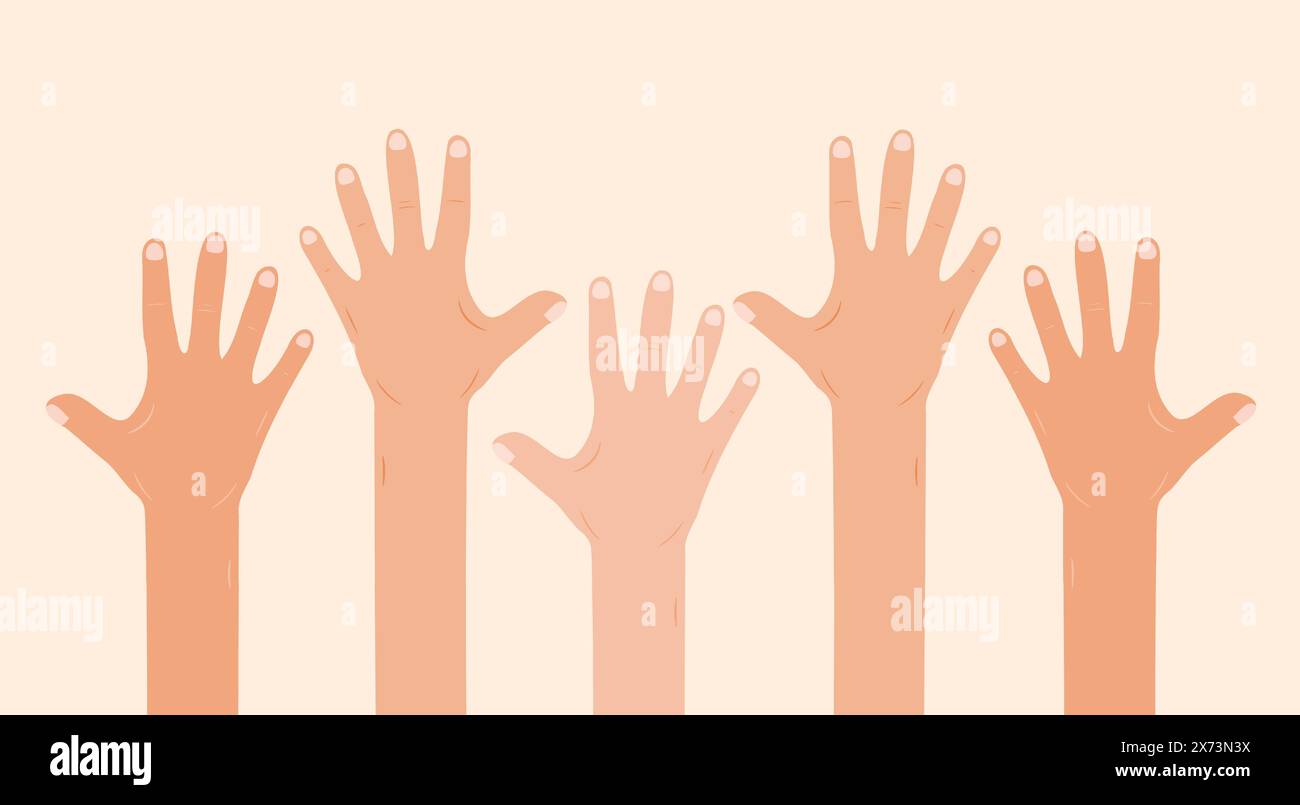 Raised hands illustration with diverse skin tones Stock Vector Image ...