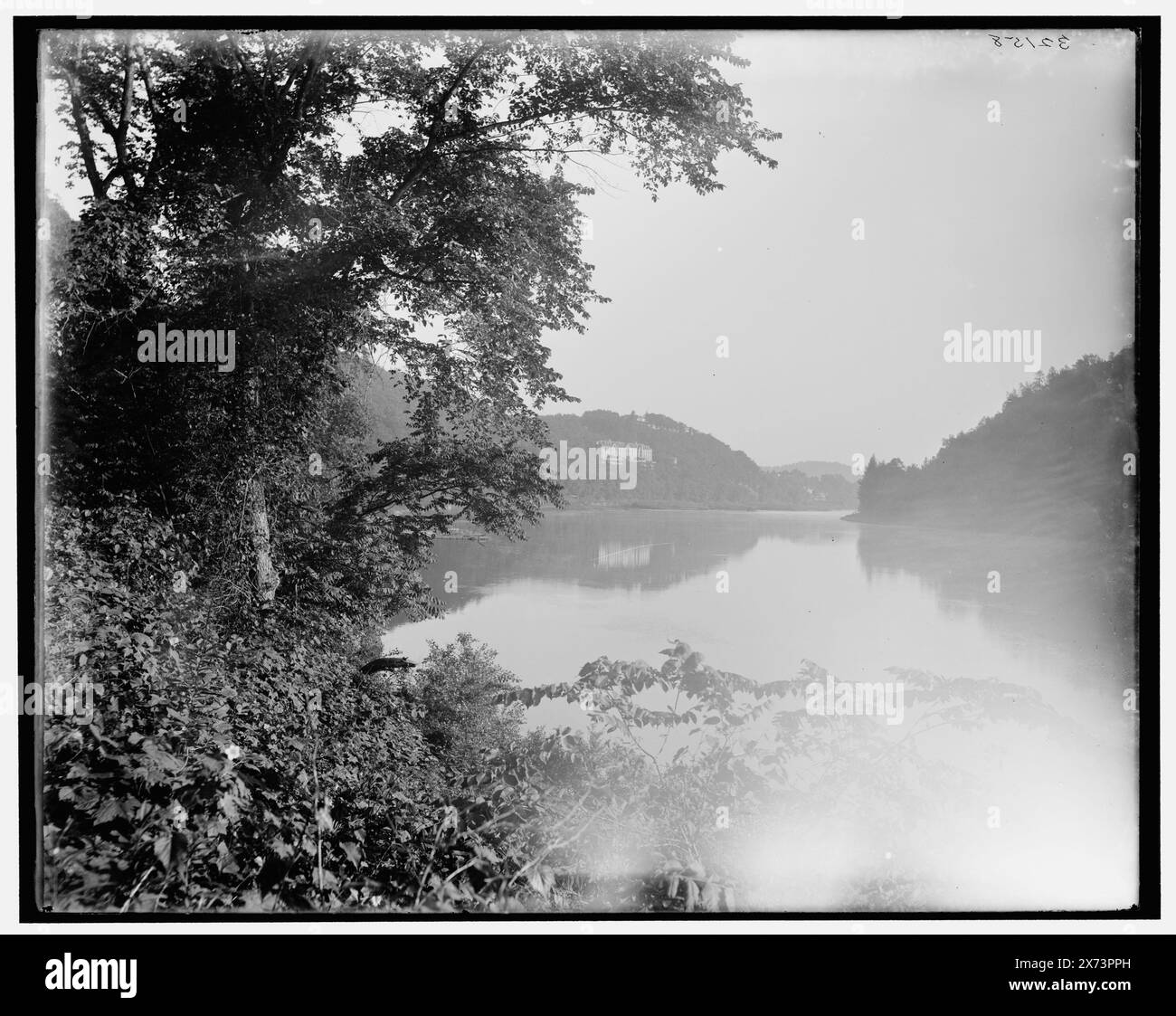 Delaware Water Gap, Kittatinny House in the distance, Pennsylvania, Title from jacket., Detroit Publishing Co. no. 032158., Gift; State Historical Society of Colorado; 1949,  Passes (Landforms) , Rivers. , Resorts. , United States, Pennsylvania, Delaware Water Gap. , United States, Pennsylvania, Delaware River. , United States, New Jersey, Delaware Water Gap. , United States, New Jersey, Delaware River. Stock Photo