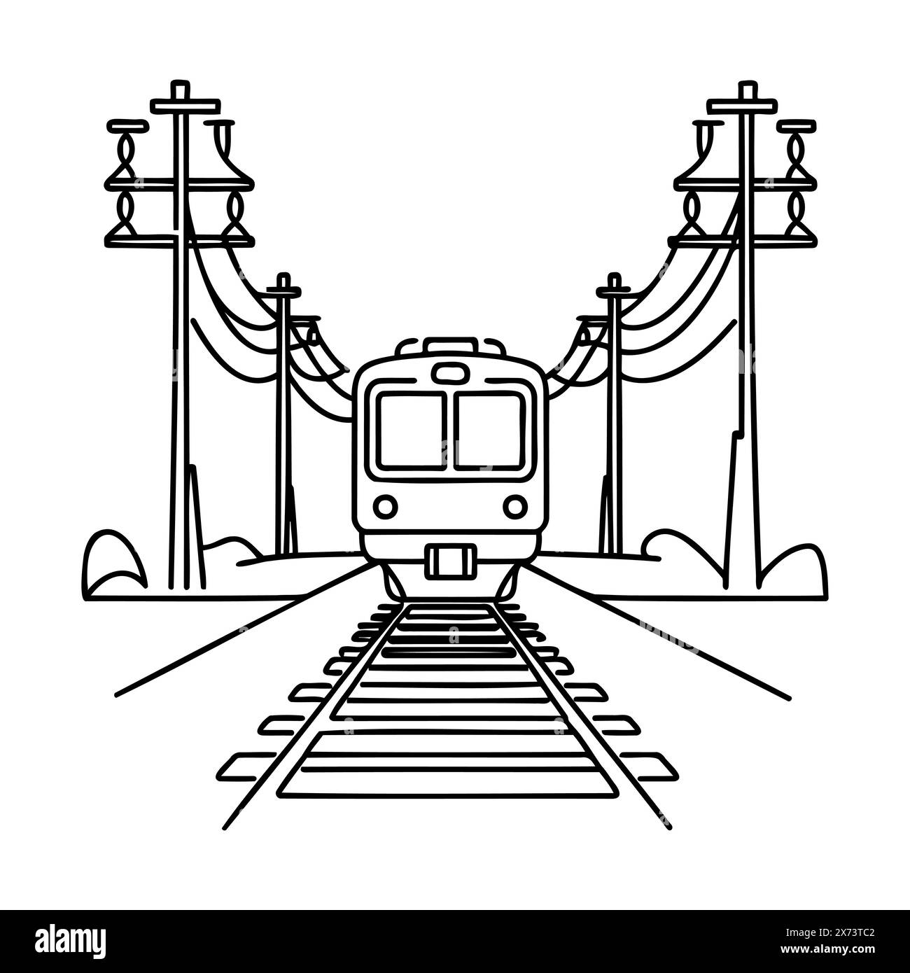 Continuous line vector illustration of a railway track. one line train ...