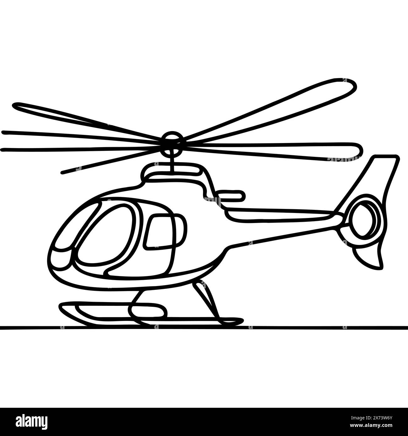 continuous line helicopter in flight. Drawing black thin line on white background Stock Vector