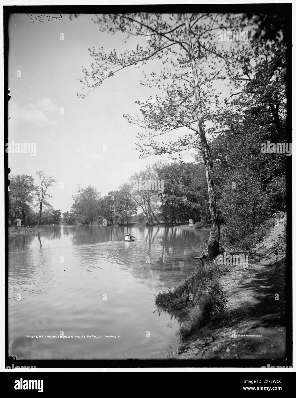 Up the river, Olentangy Park, Columbus, Ohio, 'G 5818' on negative., Detroit Publishing Co. no. 071341., Gift; State Historical Society of Colorado; 1949,  Parks. , Rivers. , United States, Ohio, Columbus. Stock Photo