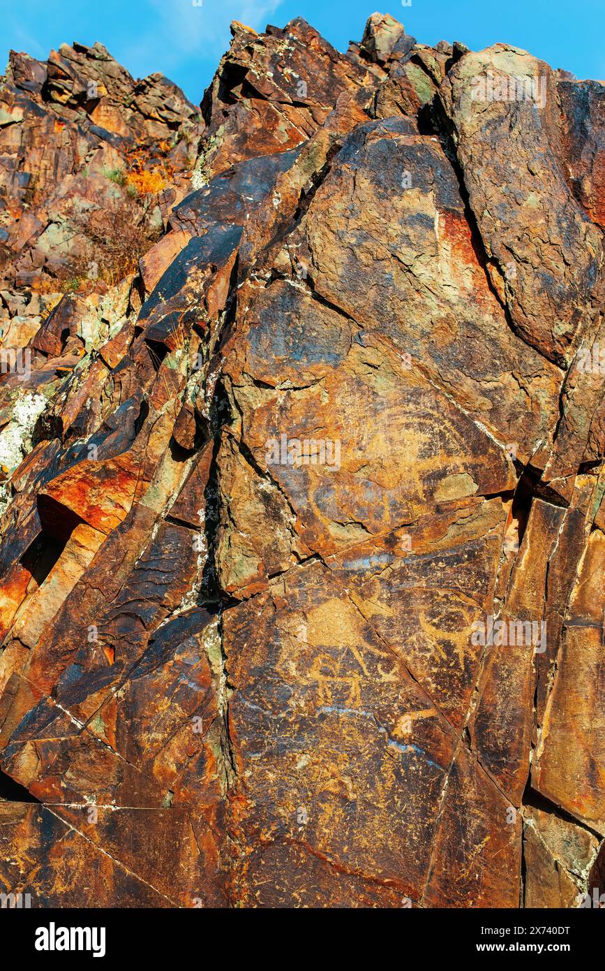 Petroglyphs on the rocks in the Karasay gorge, Taraz, Jambyl Region ...