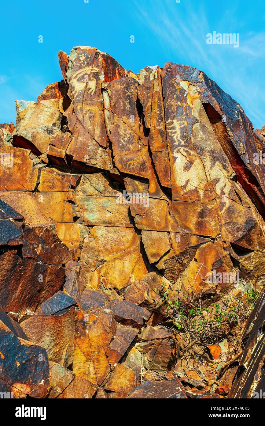 Ancient cave paintings on rocks in Karasay gorge, Taraz, Zhambyl Region ...