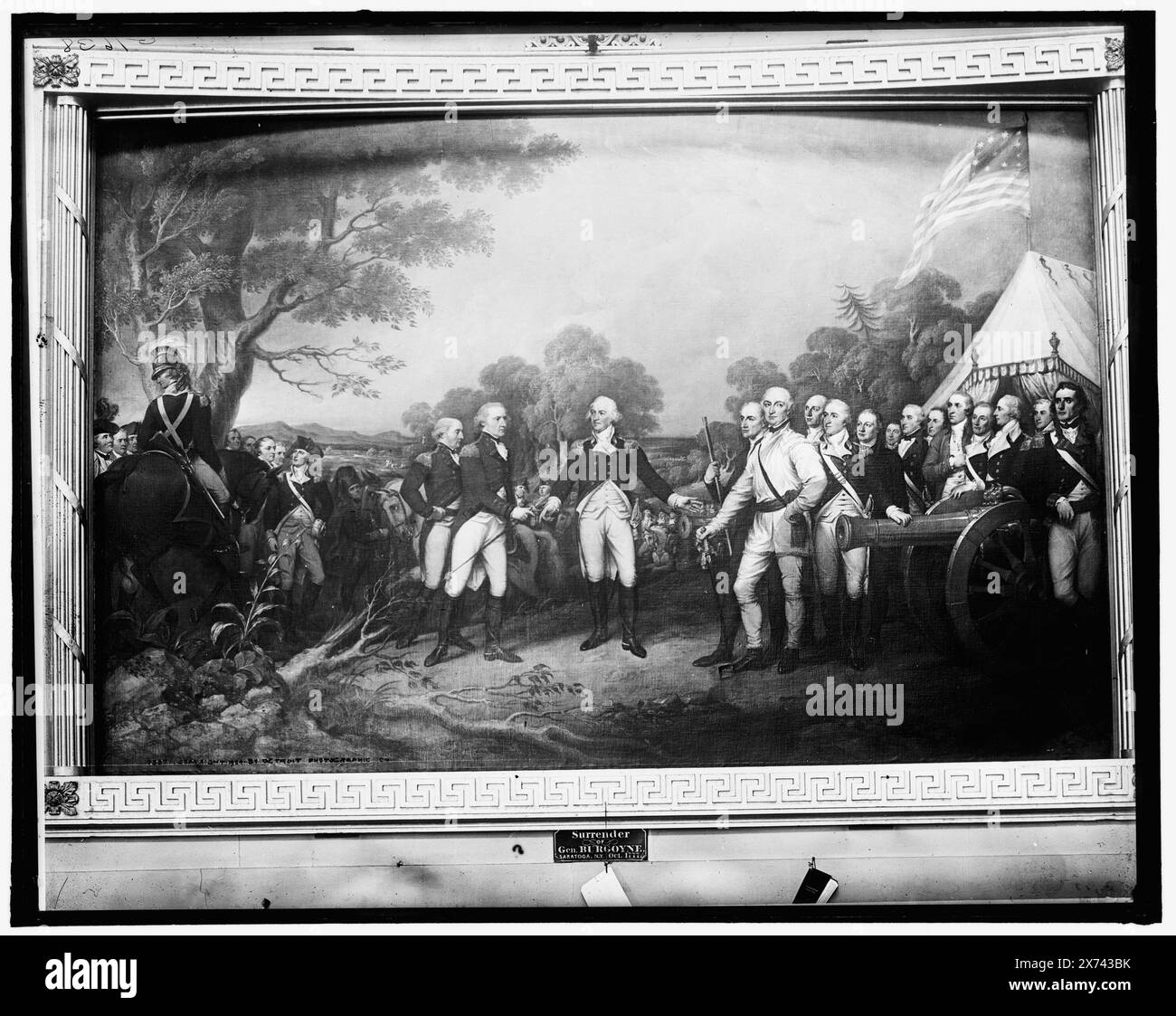 Surrender of Gen. Burgoyne, Saratoga, N.Y., Oct. 1777, Photograph of a painting by John Trumbull in the United States Capitol, Washington, D.C., 'G 1638' on negative., Detroit Publishing Co. no. M 9871., Gift; State Historical Society of Colorado; 1949,  Burgoyne, John,, 1722-1792. , Surrenders. , United States, History, Revolution, 1775-1783. , United States, New York (State), Saratoga Springs. Stock Photo