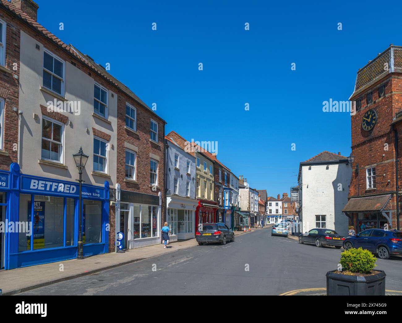 Shops on Market Place, Howden, Yorkshire, England, UK Stock Photo