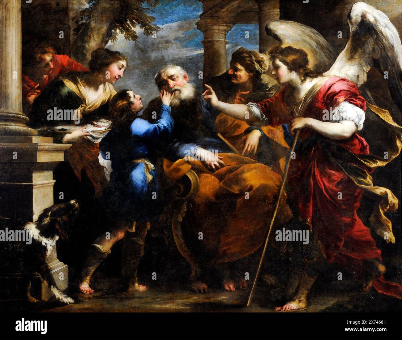 Tobias Healing the Blind Tobit by Valerio Castello (1624–1659), oil on canvas, c. 1650 Stock Photo