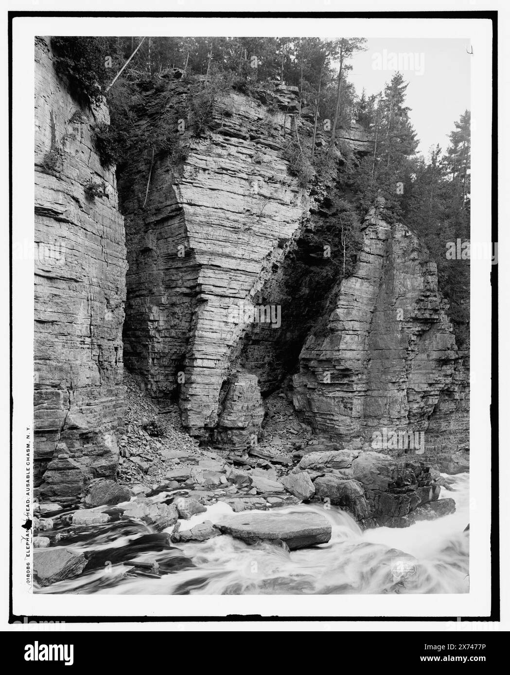 Elephant's Head, Ausable Chasm, N.Y., '2456' on negative., Detroit Publishing Co. no. 018086., Gift; State Historical Society of Colorado; 1949,  Rock formations. , Canyons. , United States, New York (State), Ausable River. Stock Photo