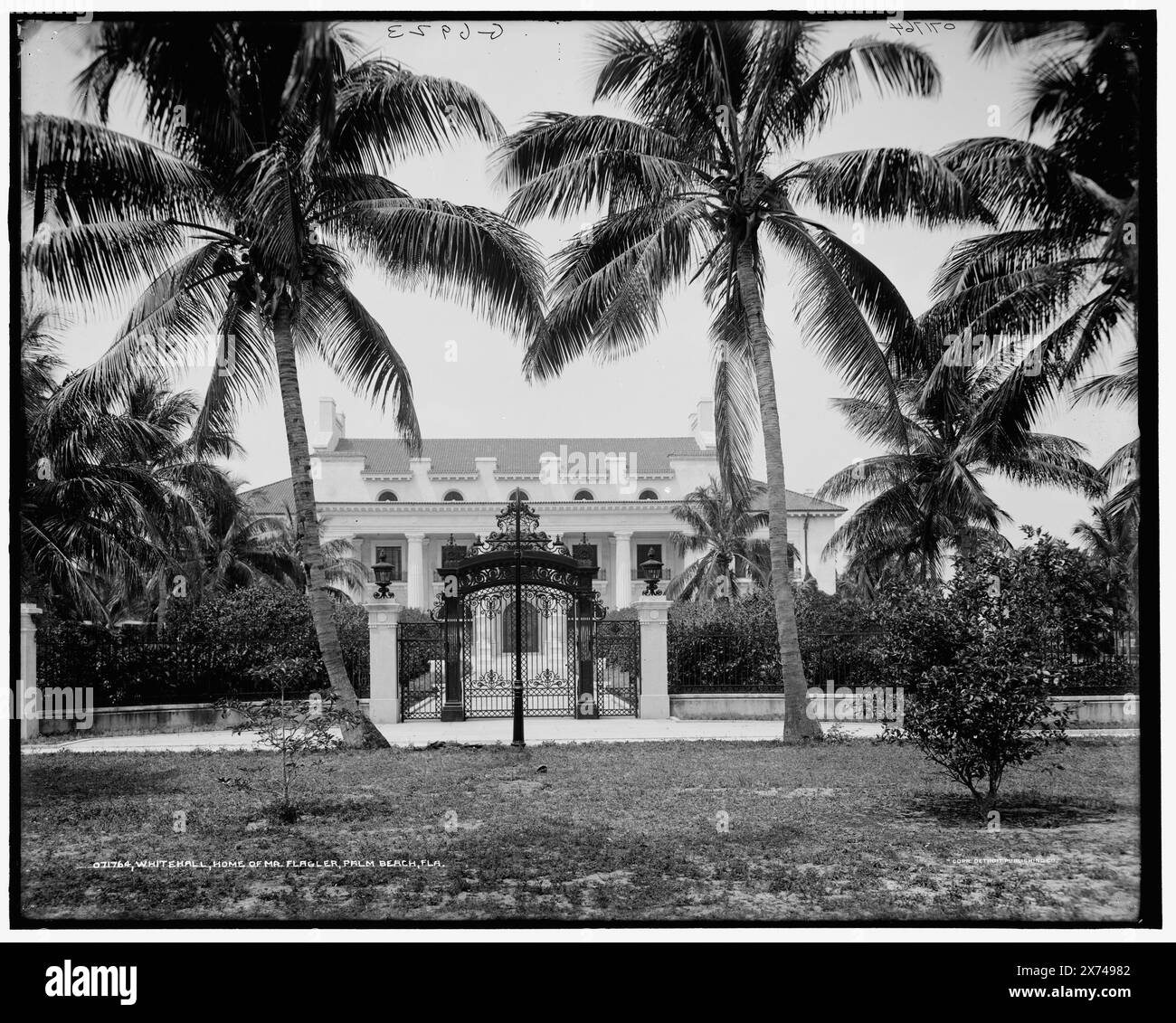 Whitehall, home of Mr. Flagler, Palm Beach, Fla., 'G 6923' on negative., Detroit Publishing Co. no. 071764., Gift; State Historical Society of Colorado; 1949,  Flagler, Henry Morrison,, 1830-1913, Homes & haunts. , Dwellings. , Gates. , United States, Florida, Palm Beach. Stock Photo