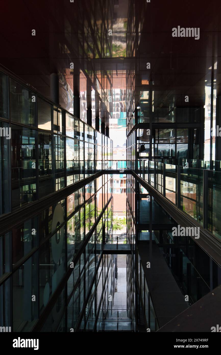 Perspective view of two walls of steel and glass Stock Photo