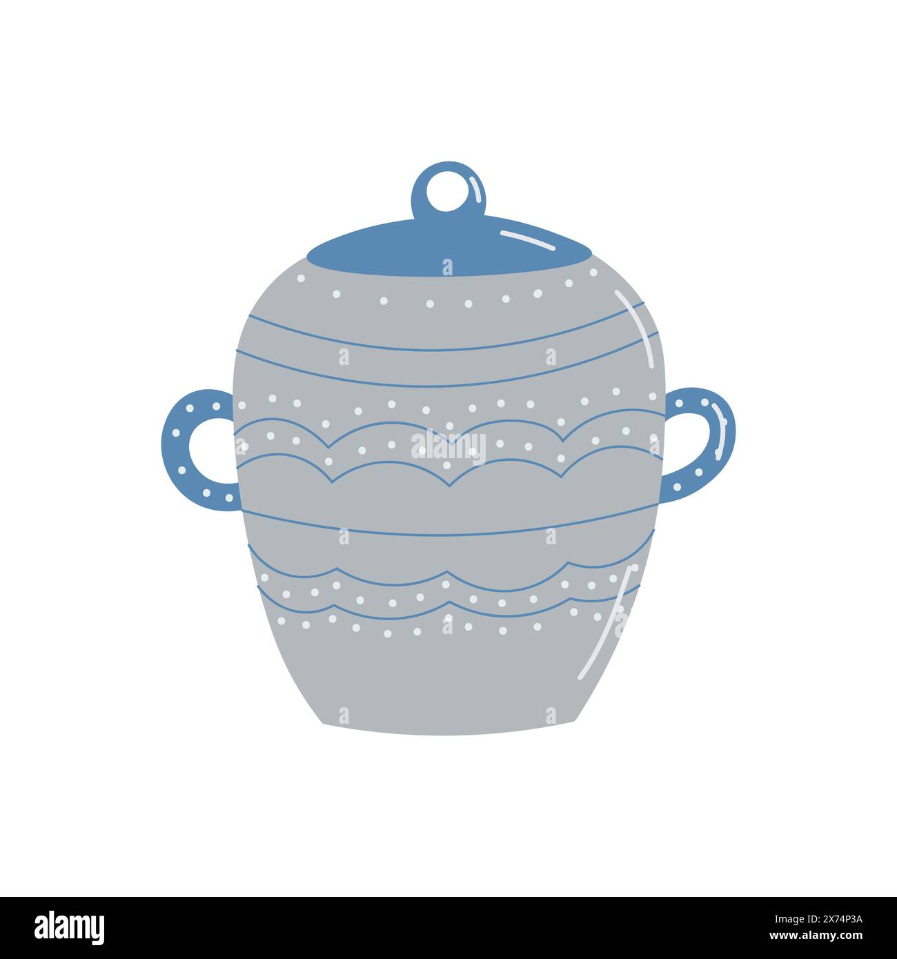 Blue Earthen pot vector. Cooking food in earthen pots. Earthen pot on white background. Stock Vector