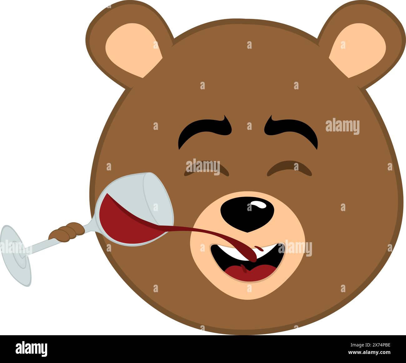 vector illustration face brown grizzly bear cartoon drinking a glass of wine Stock Vector