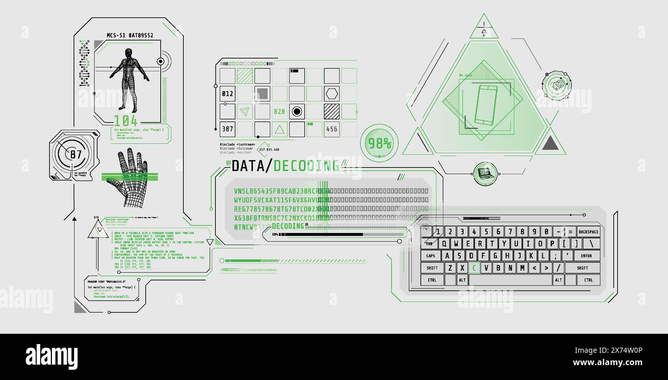 Futuristic HUD interface for entering and decoding personal data. Stock Vector