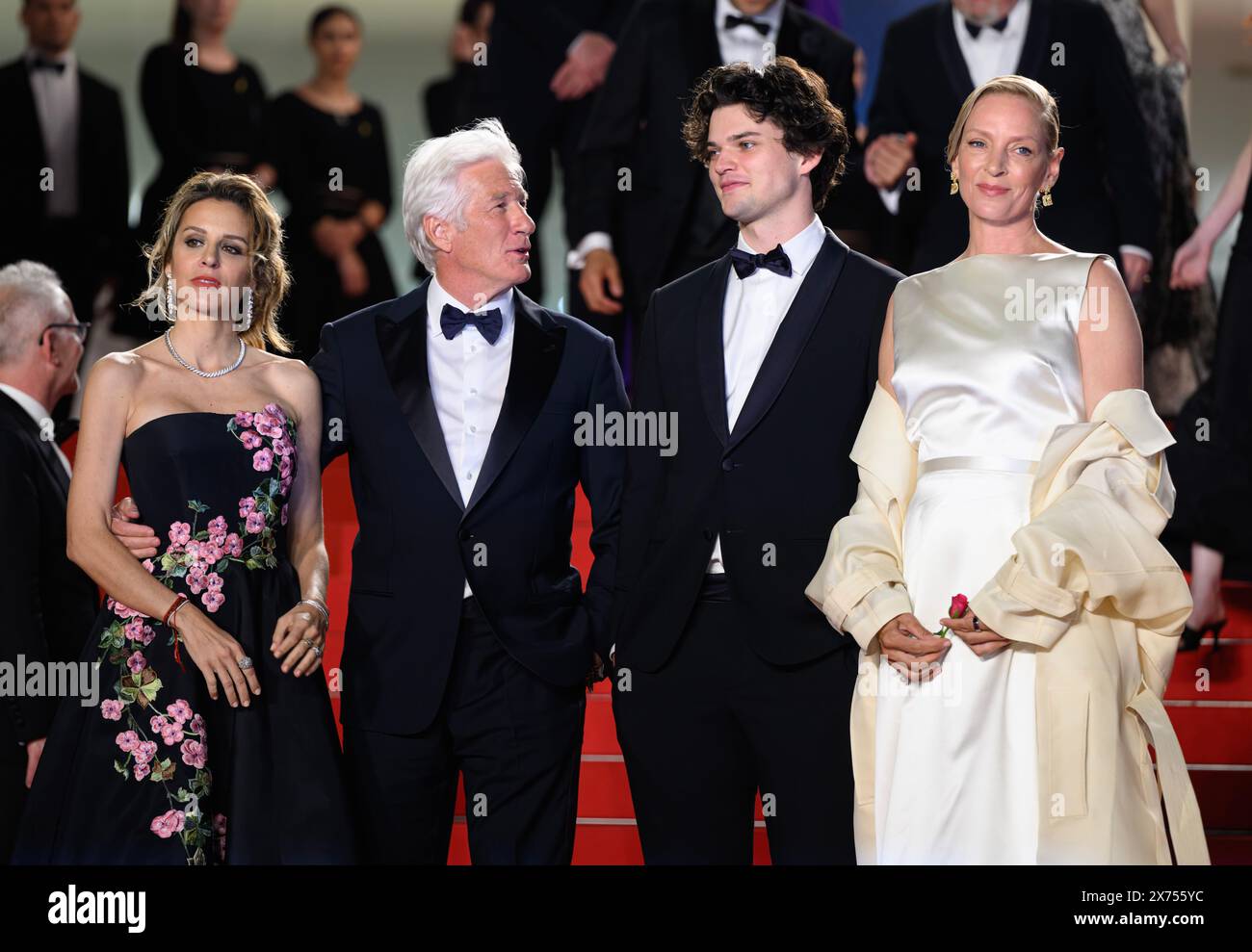 Cannes, France. May 17th, 2024. Alejandra Silva, Richard Gere, Homer James Jigme Gere and Uma Thurman at the Oh, Canada premiere, Palais des Festival, part of the 77th edition of The Cannes Film Festival. Credit: Doug Peters/EMPICS/Alamy Live News Stock Photo