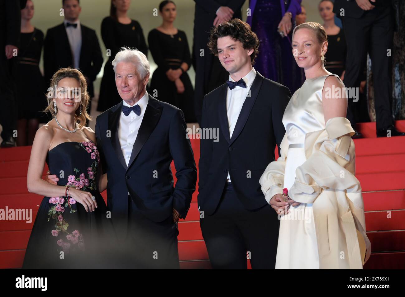 Cannes, France. 17th May, 2024. CANNES, FRANCE. May 17, 2024: Richard Gere, Alejandra Silva, Homer James Jigme Gere & Uma Thurman at the Oh Canada premiere at the 77th Festival de Cannes. Picture Credit: Paul Smith/Alamy Live News Stock Photo