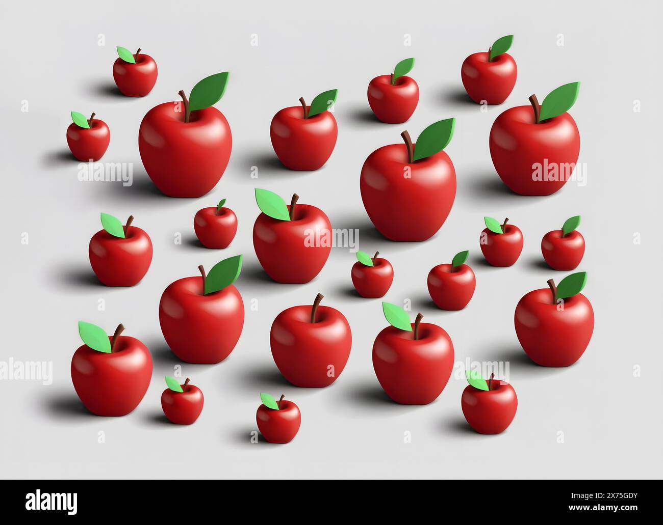 Red apples background in white color, isometric Stock Photo