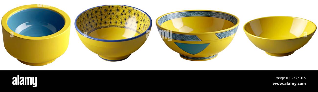 Hand painted yellow bowl set transparent background pen perfect cut Stock Photo