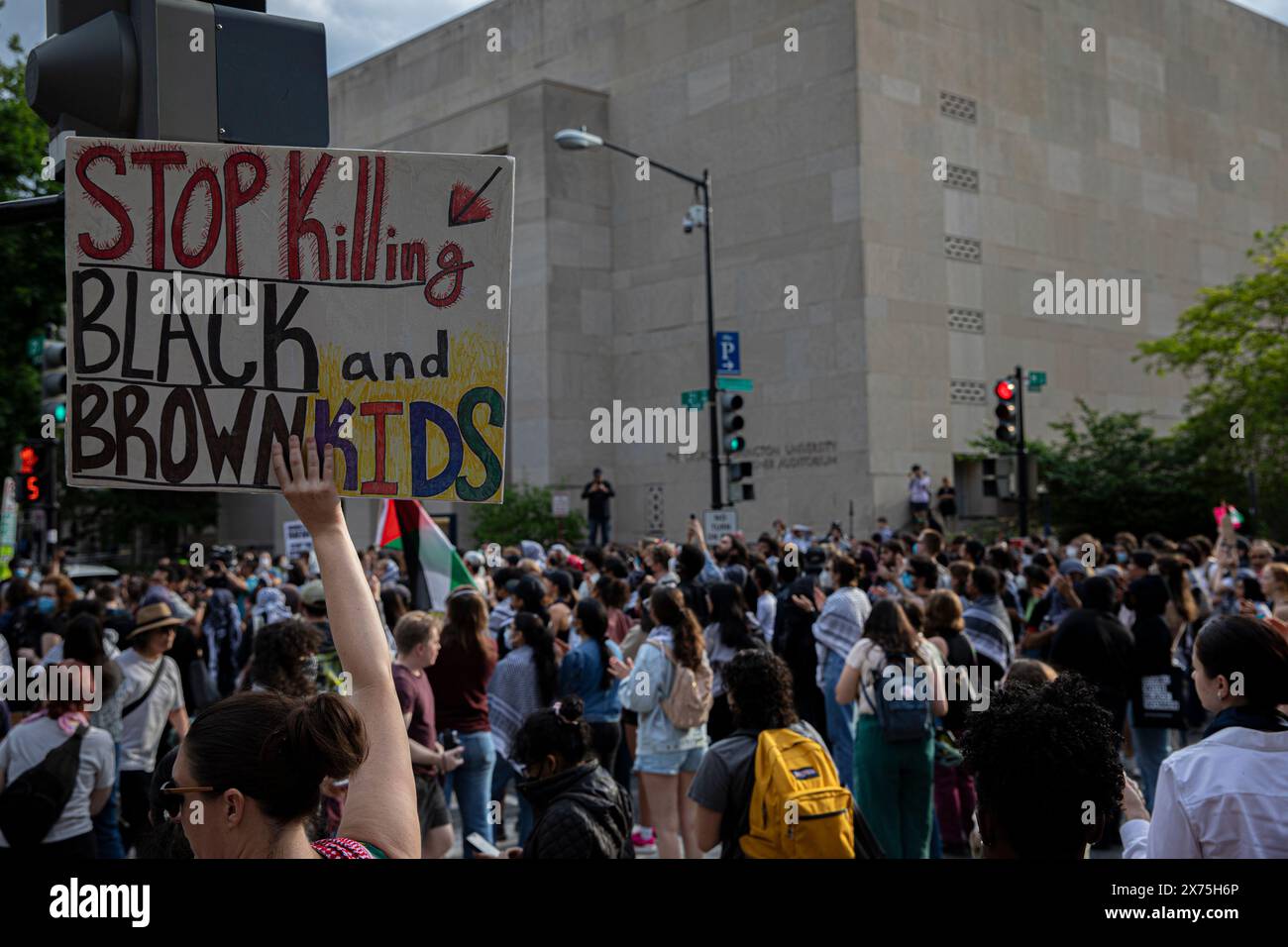 District of Colombia, USA - May 09, 2024: Student protests over the war in Gaza at the George Washington University Stock Photo