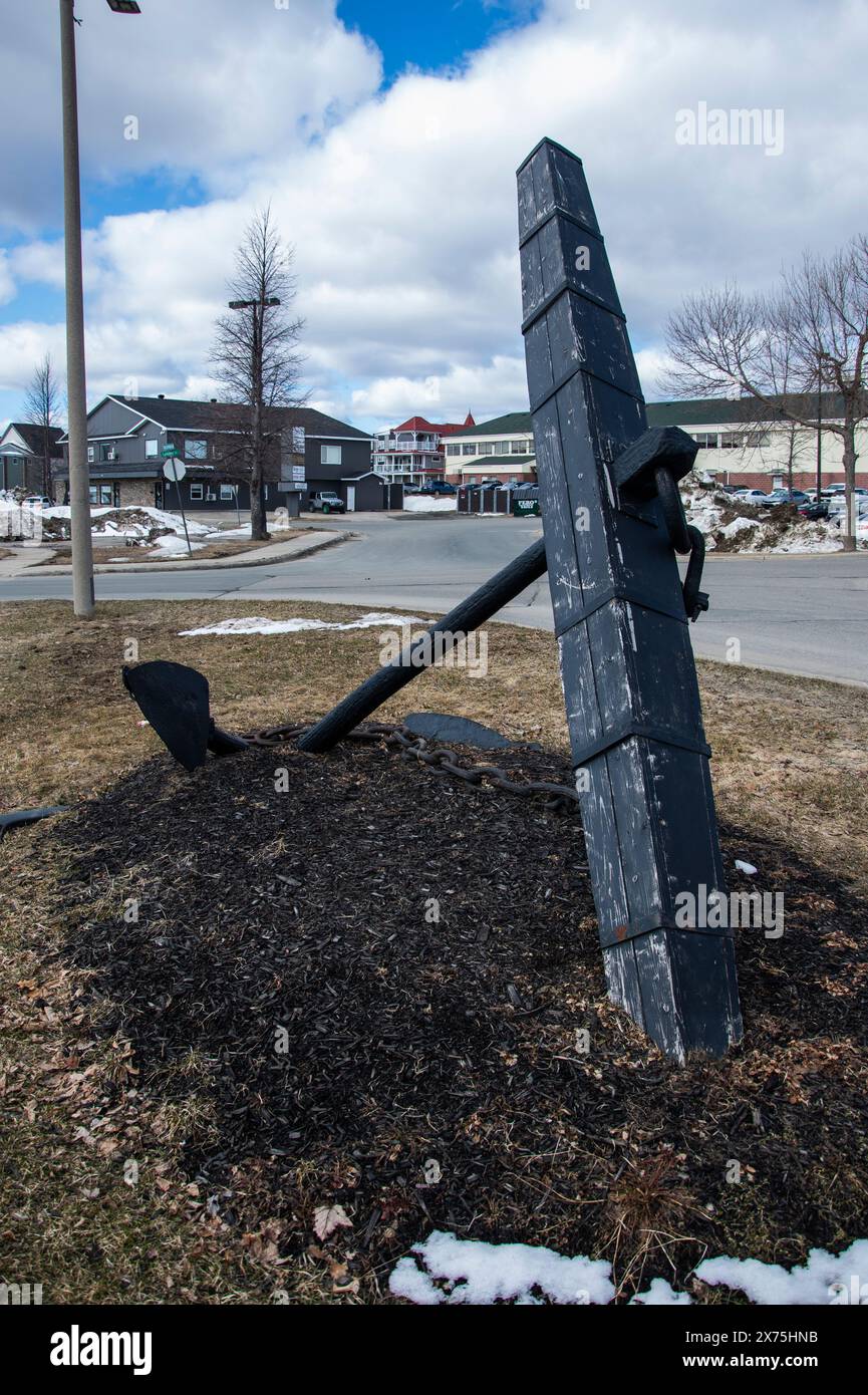 Admiralty anchor display at Ritchie Wharf Park in Miramichi, New