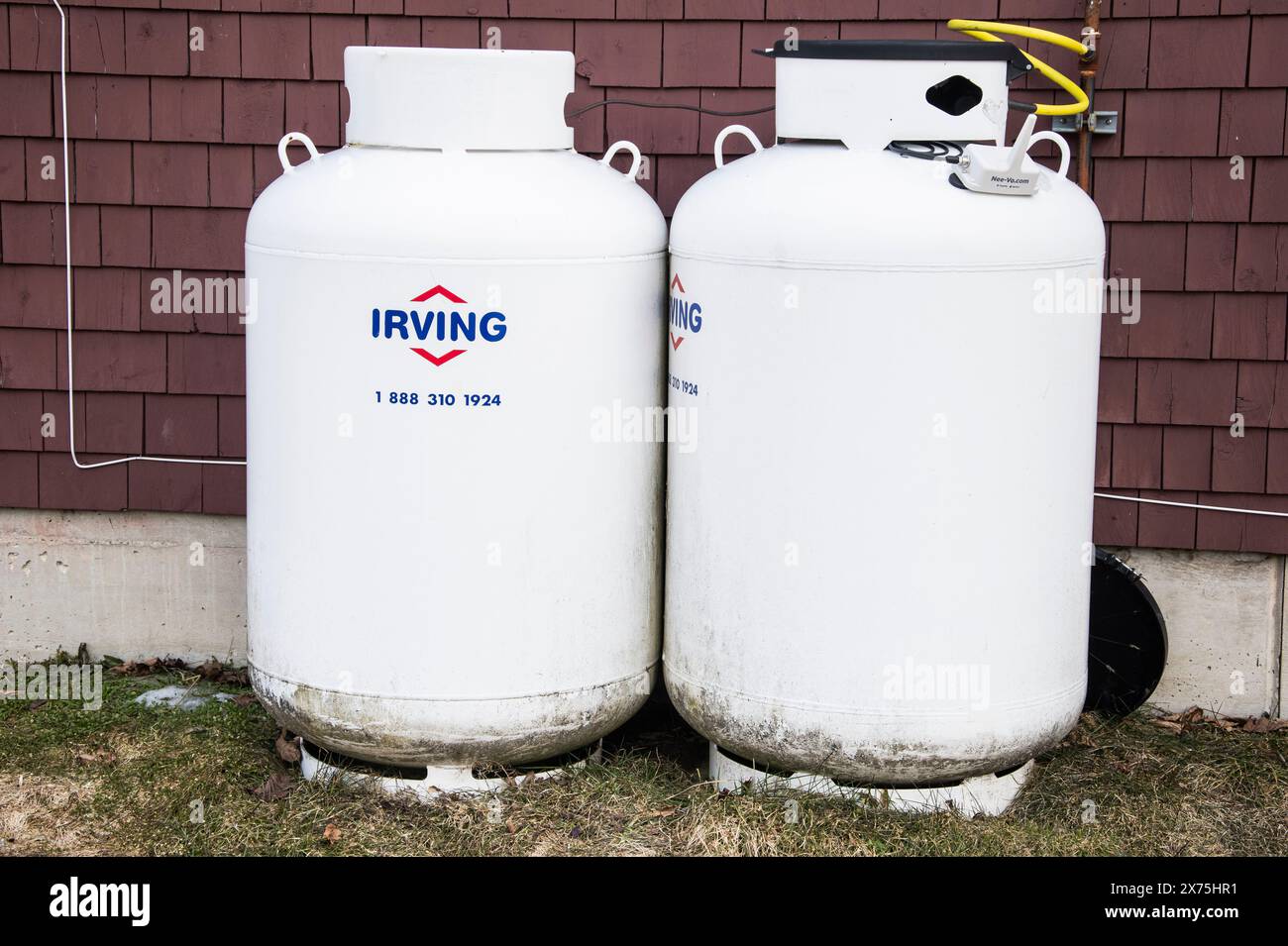 Irving Oil propane tanks at Ritchie Wharf Park in Miramichi, New Brunswick, Canada Stock Photo