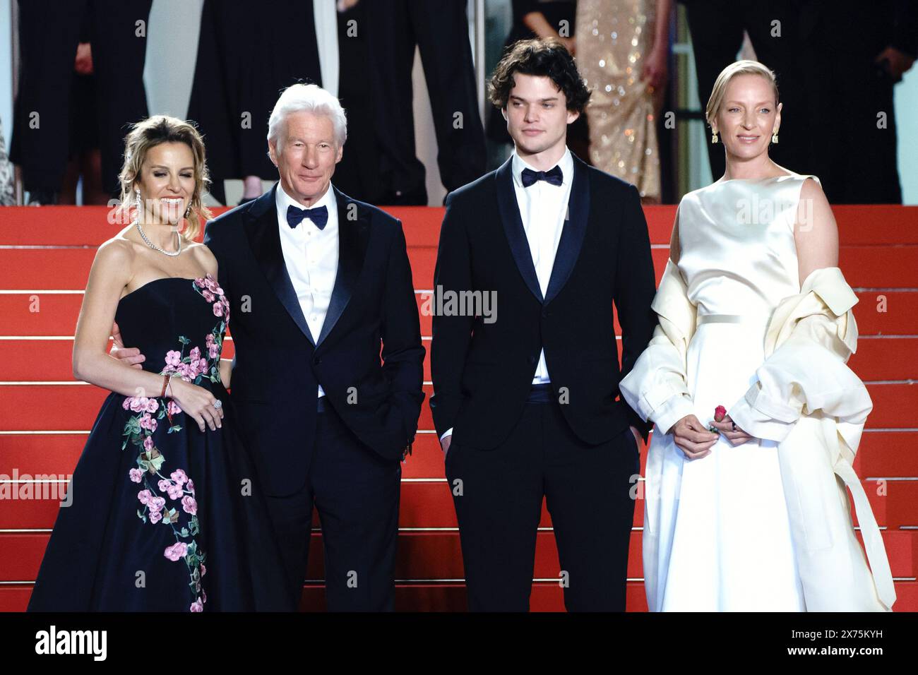 Cannes, France. 17th May, 2024. Alejandra Silva, Richard Gere, Homer James Jigme Gere and Uma Thurman attends Oh, Canada Screening red carpet at the 77th annual Cannes Film Festival at Palais des Festivals on May 17, 2024 in Cannes, France Stock Photo