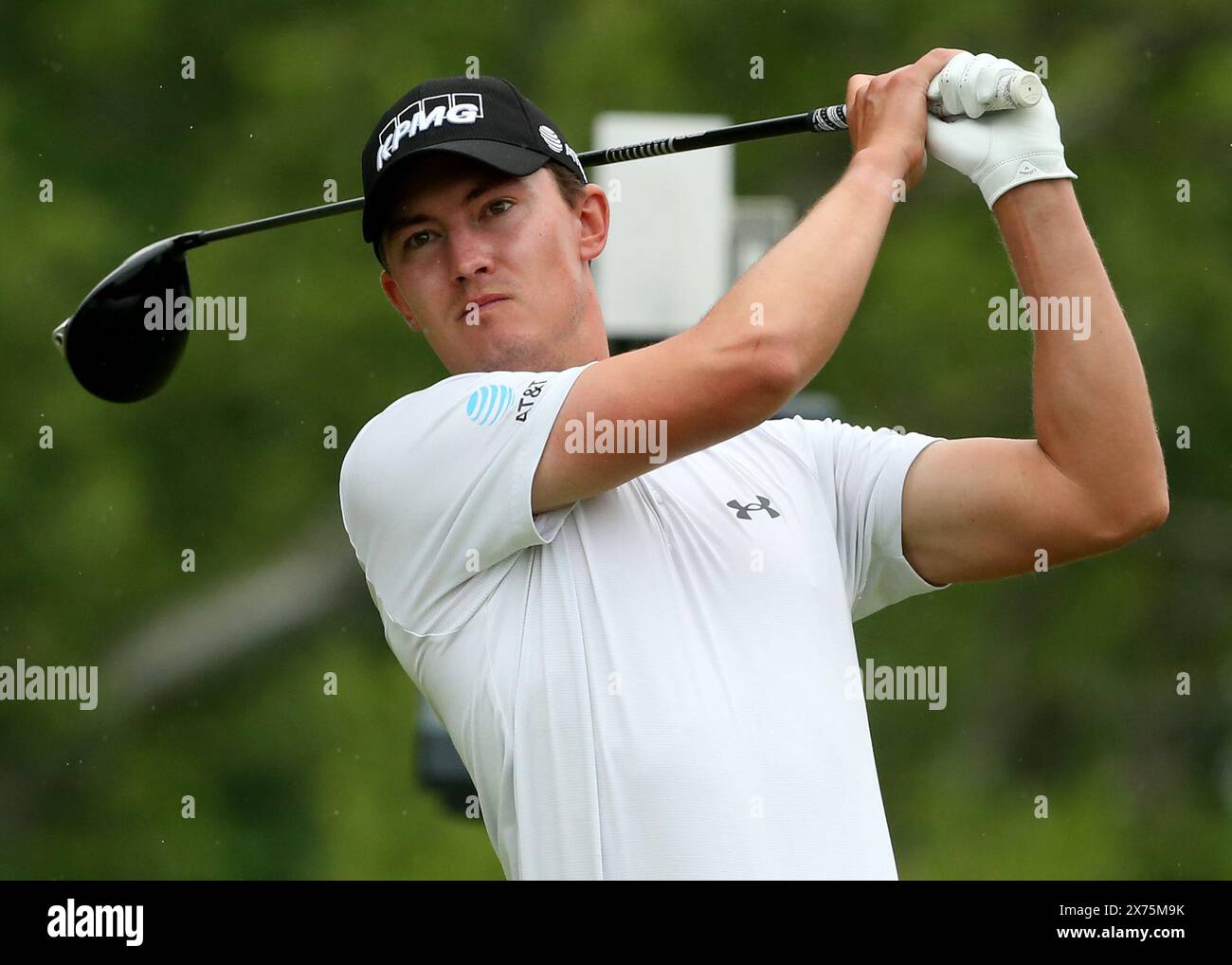 Maverick McNealy hits a tee shot on the fifth tee during round two of ...