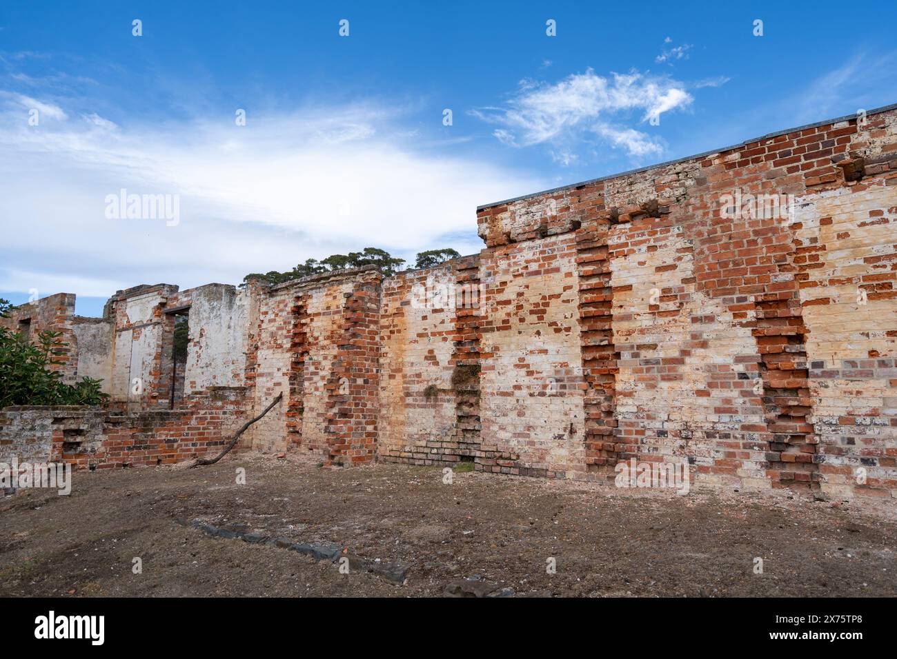 Remains of convict-built brick solitary confinement cells, Darlington, Maria Island, Tasmania Stock Photo