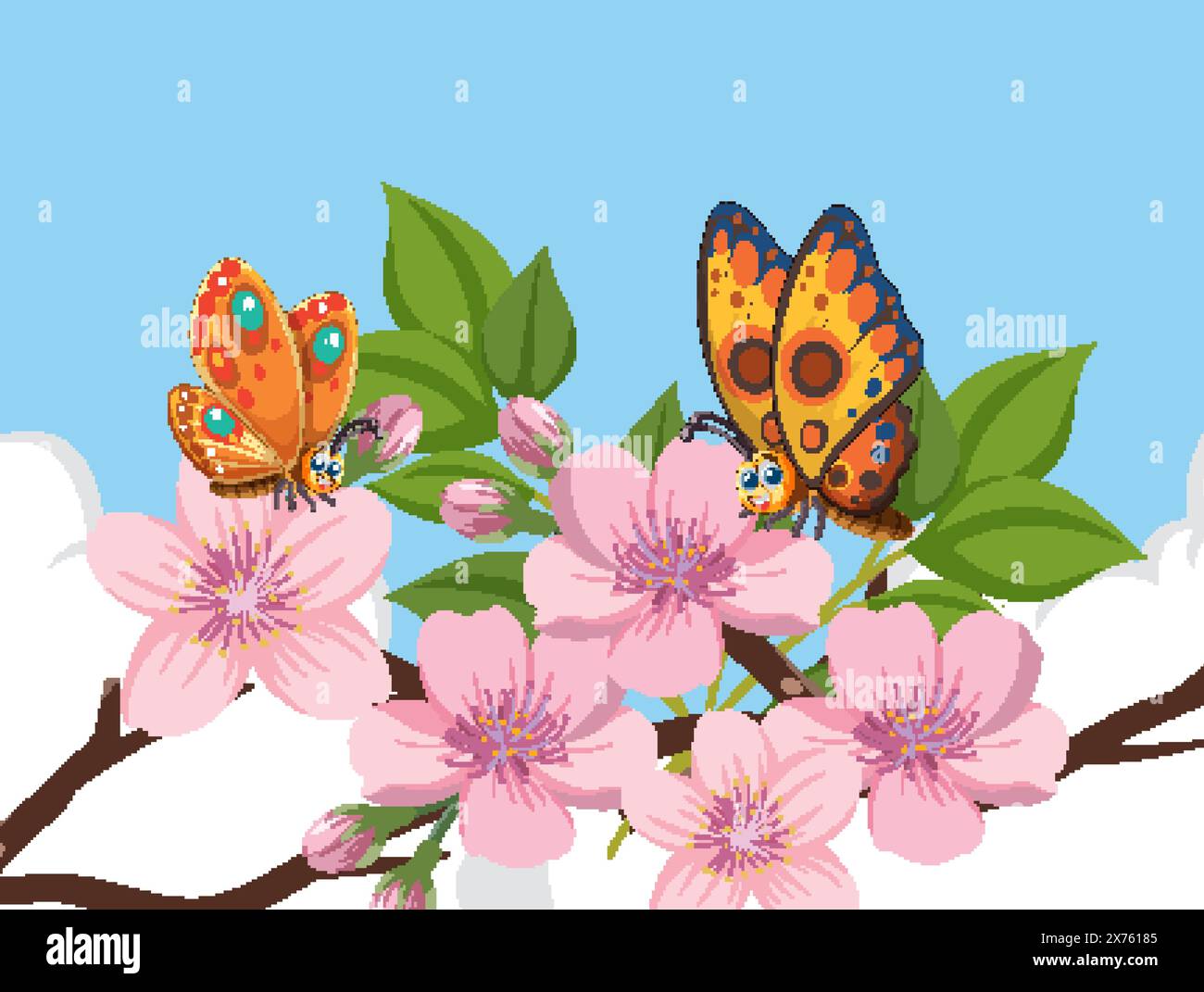 Pink blossoms green leaves Stock Vector Images - Alamy