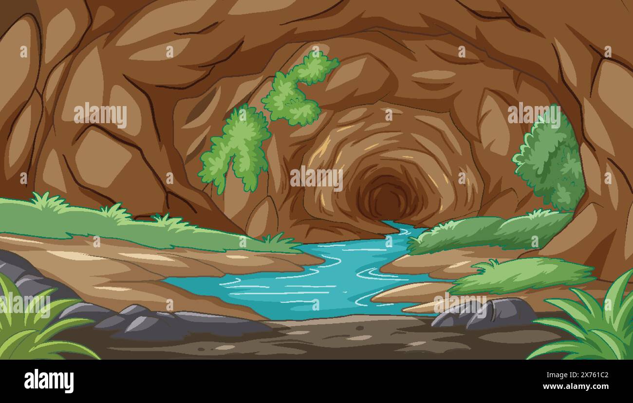 Illustration of a river inside a rocky cave Stock Vector Image & Art ...